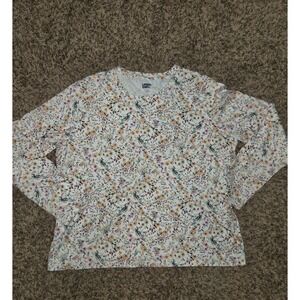 Lands End Shirt Womens L Long Sleeve Floral Graphic All Over Print Pullover